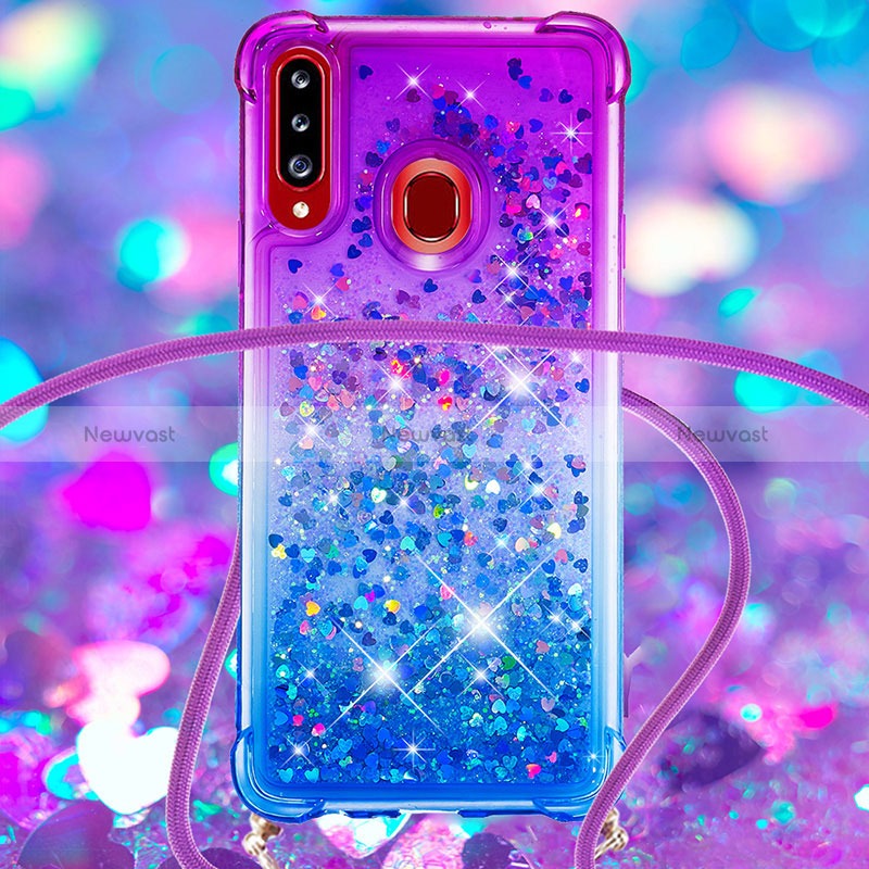 Silicone Candy Rubber TPU Bling-Bling Soft Case Cover with Lanyard Strap S01 for Samsung Galaxy A20s