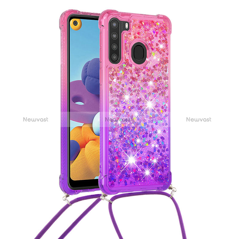 Silicone Candy Rubber TPU Bling-Bling Soft Case Cover with Lanyard Strap S01 for Samsung Galaxy A21