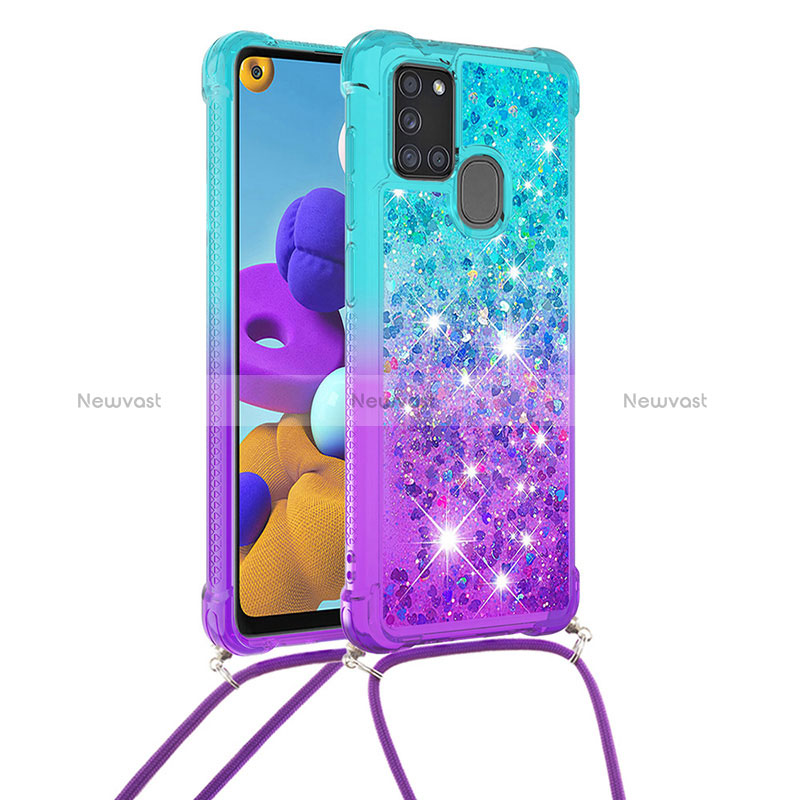 Silicone Candy Rubber TPU Bling-Bling Soft Case Cover with Lanyard Strap S01 for Samsung Galaxy A21s