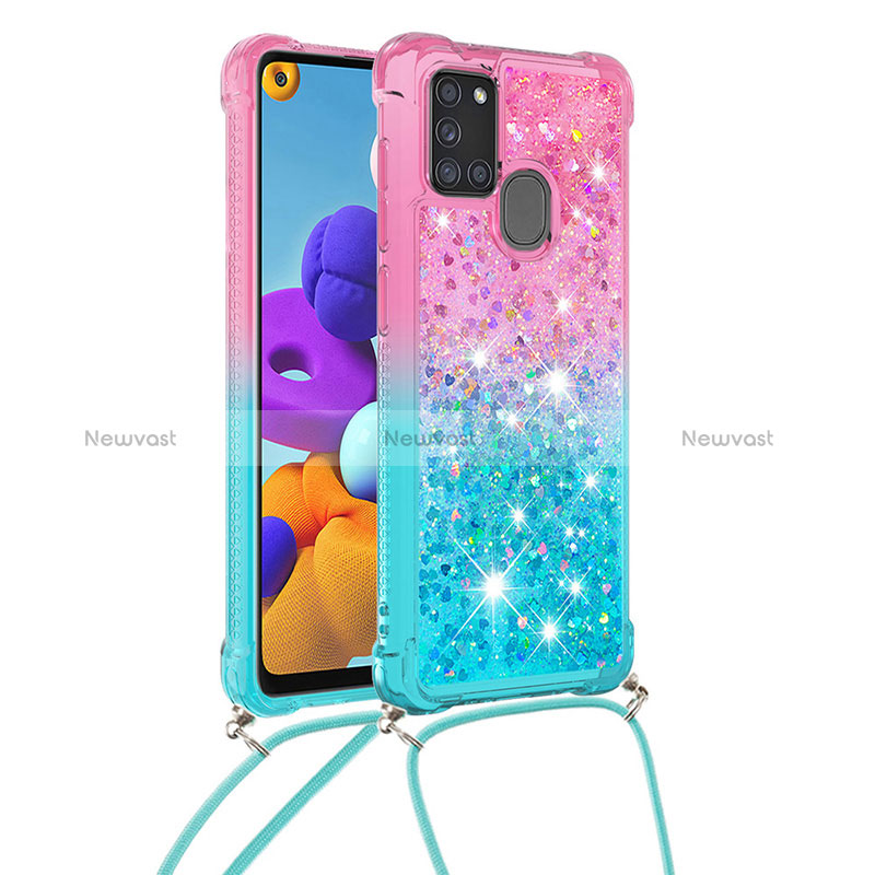 Silicone Candy Rubber TPU Bling-Bling Soft Case Cover with Lanyard Strap S01 for Samsung Galaxy A21s