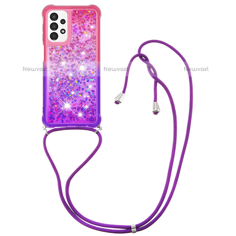 Silicone Candy Rubber TPU Bling-Bling Soft Case Cover with Lanyard Strap S01 for Samsung Galaxy A23 5G