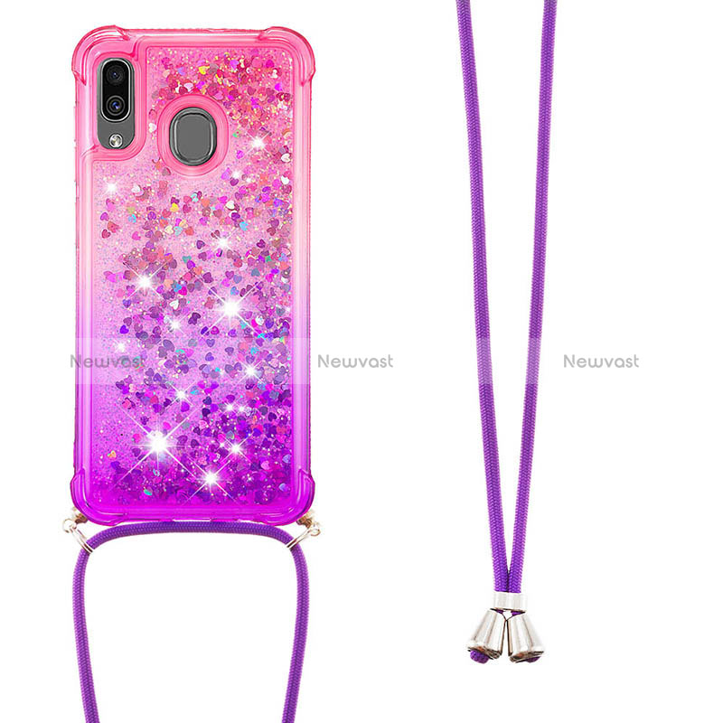 Silicone Candy Rubber TPU Bling-Bling Soft Case Cover with Lanyard Strap S01 for Samsung Galaxy A30