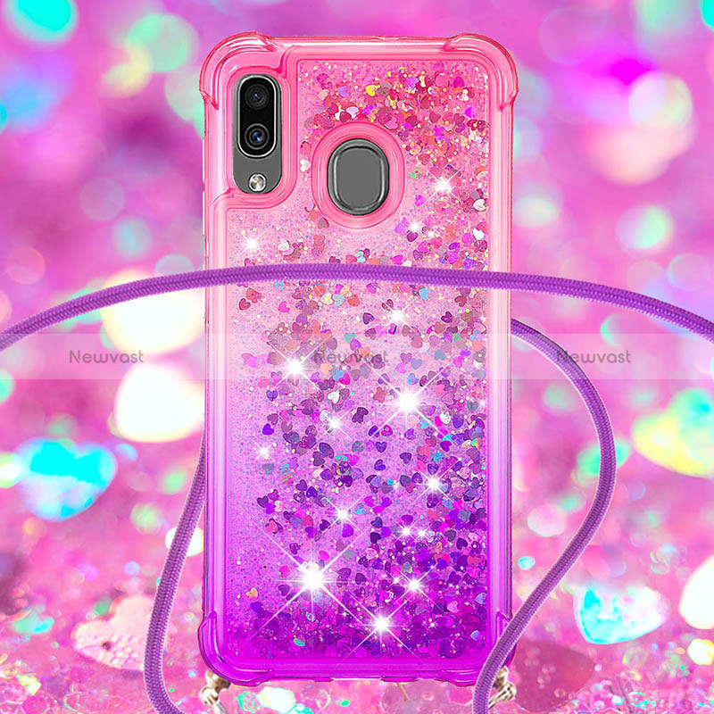 Silicone Candy Rubber TPU Bling-Bling Soft Case Cover with Lanyard Strap S01 for Samsung Galaxy A30