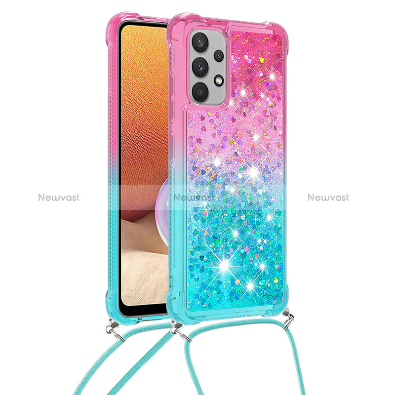 Silicone Candy Rubber TPU Bling-Bling Soft Case Cover with Lanyard Strap S01 for Samsung Galaxy A32 5G