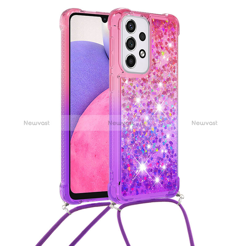 Silicone Candy Rubber TPU Bling-Bling Soft Case Cover with Lanyard Strap S01 for Samsung Galaxy A33 5G Hot Pink