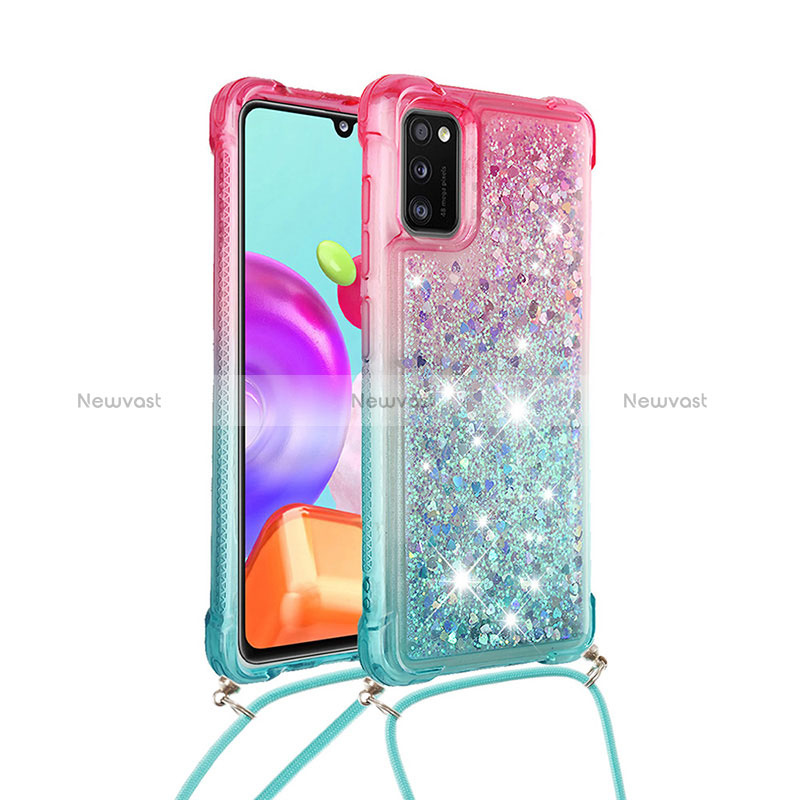 Silicone Candy Rubber TPU Bling-Bling Soft Case Cover with Lanyard Strap S01 for Samsung Galaxy A41