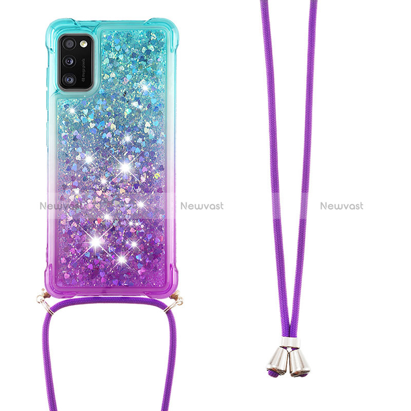 Silicone Candy Rubber TPU Bling-Bling Soft Case Cover with Lanyard Strap S01 for Samsung Galaxy A41