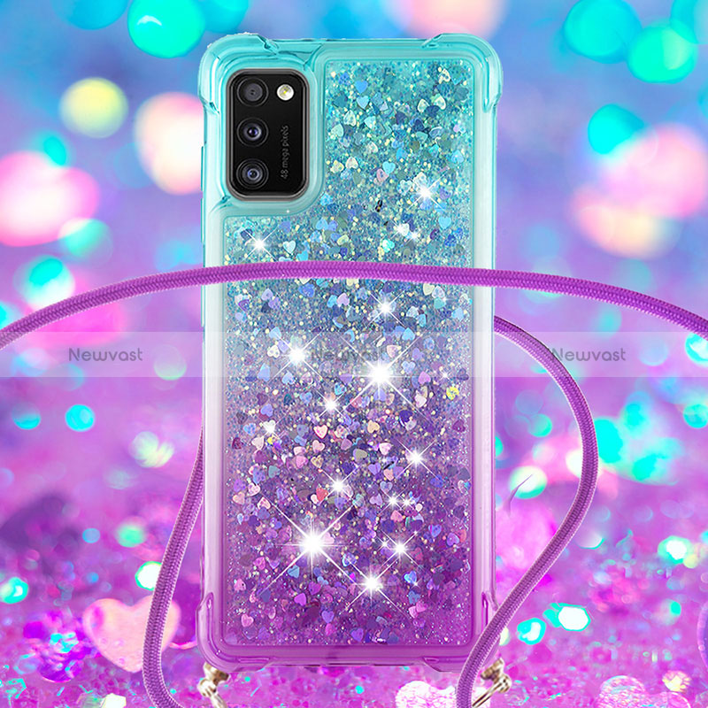 Silicone Candy Rubber TPU Bling-Bling Soft Case Cover with Lanyard Strap S01 for Samsung Galaxy A41