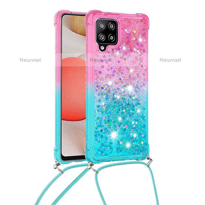 Silicone Candy Rubber TPU Bling-Bling Soft Case Cover with Lanyard Strap S01 for Samsung Galaxy A42 5G