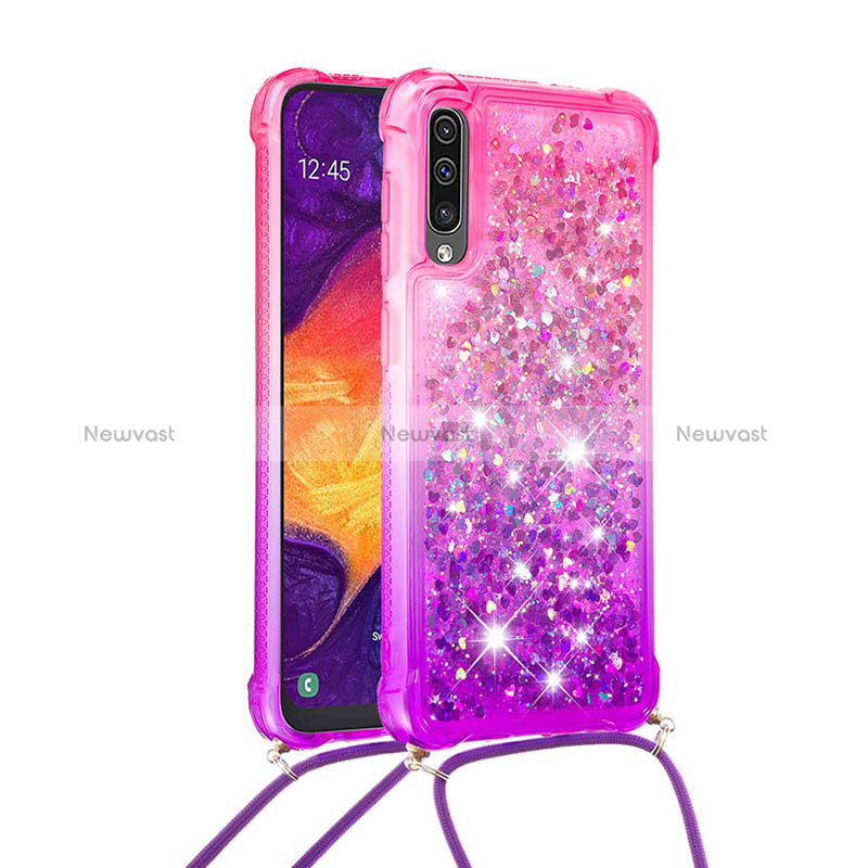 Silicone Candy Rubber TPU Bling-Bling Soft Case Cover with Lanyard Strap S01 for Samsung Galaxy A50