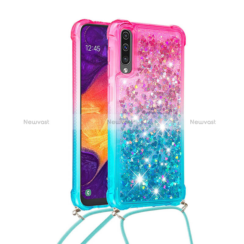 Silicone Candy Rubber TPU Bling-Bling Soft Case Cover with Lanyard Strap S01 for Samsung Galaxy A50