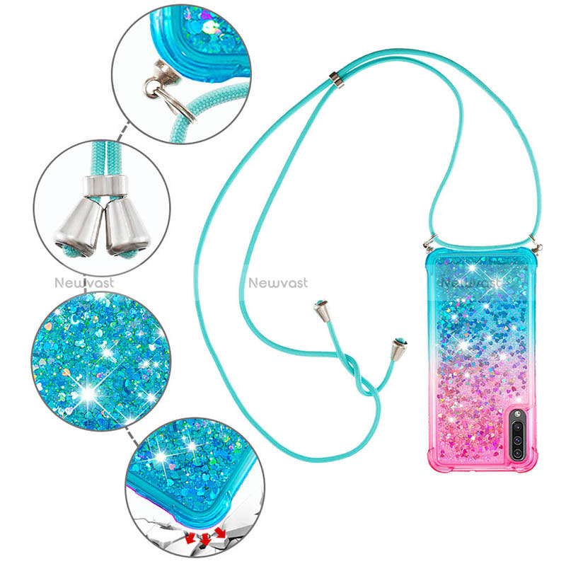 Silicone Candy Rubber TPU Bling-Bling Soft Case Cover with Lanyard Strap S01 for Samsung Galaxy A50