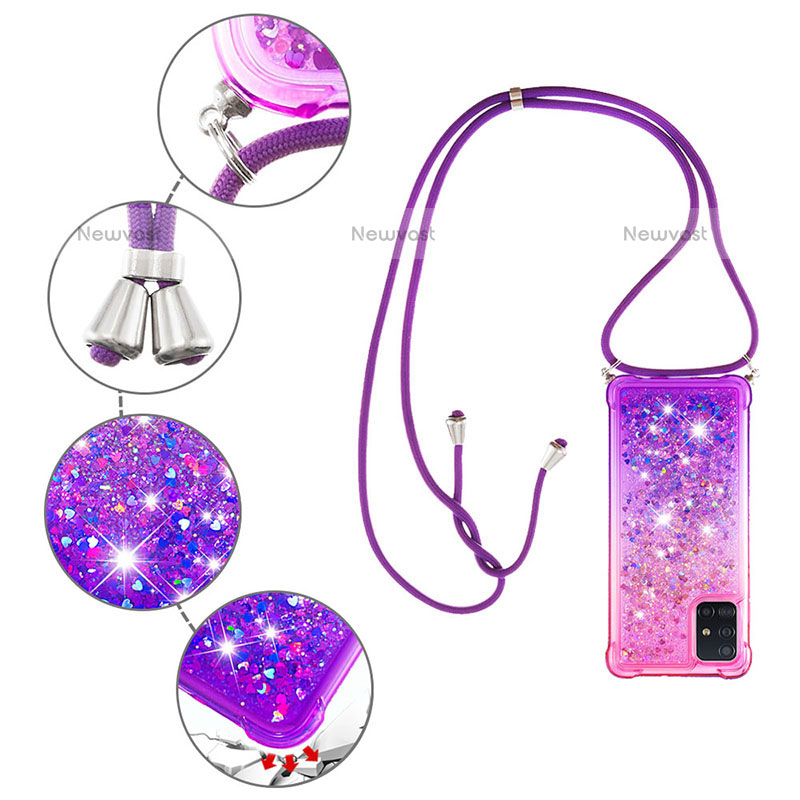 Silicone Candy Rubber TPU Bling-Bling Soft Case Cover with Lanyard Strap S01 for Samsung Galaxy A51 4G