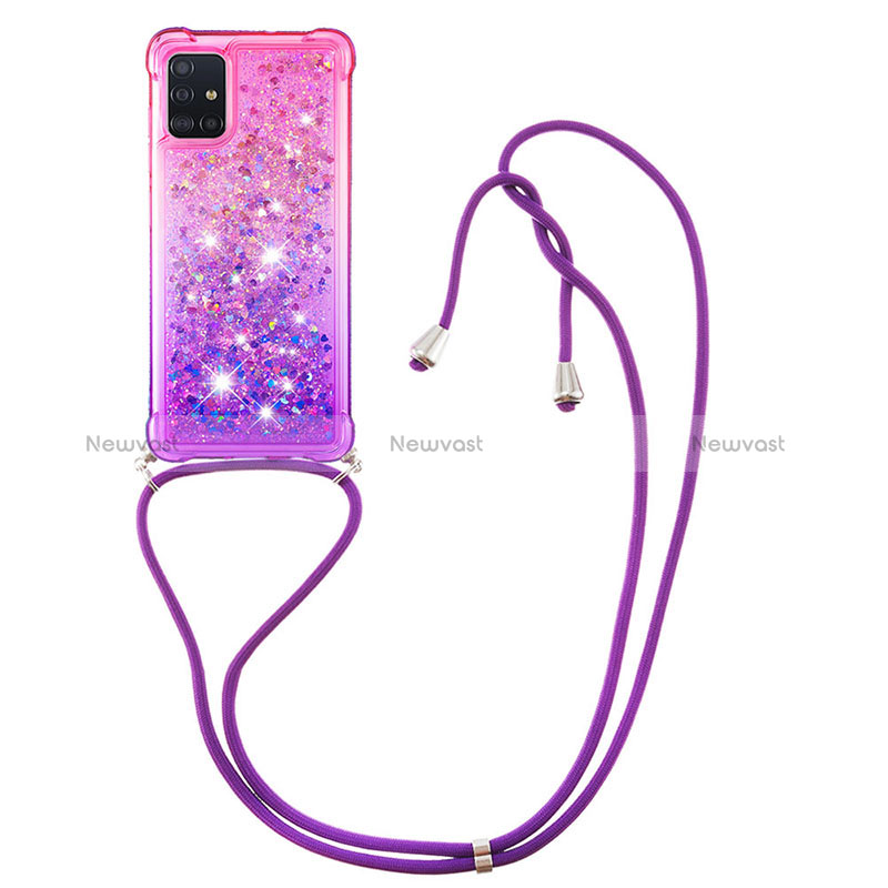 Silicone Candy Rubber TPU Bling-Bling Soft Case Cover with Lanyard Strap S01 for Samsung Galaxy A51 5G