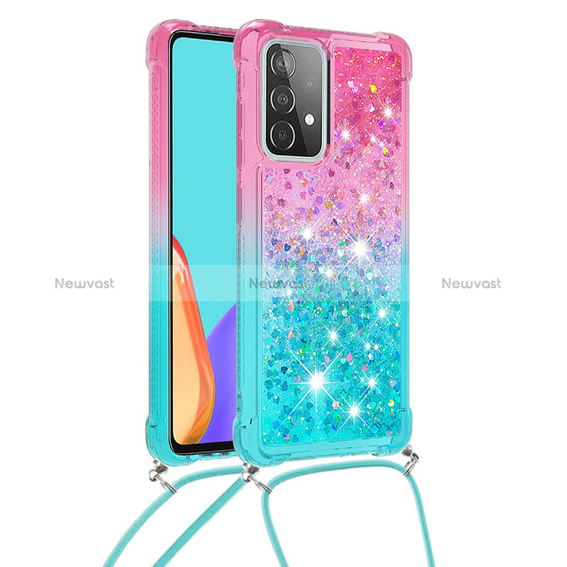 Silicone Candy Rubber TPU Bling-Bling Soft Case Cover with Lanyard Strap S01 for Samsung Galaxy A52 5G