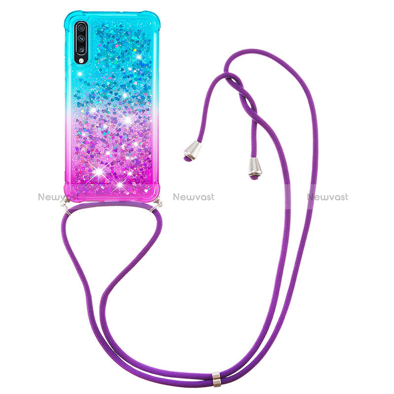 Silicone Candy Rubber TPU Bling-Bling Soft Case Cover with Lanyard Strap S01 for Samsung Galaxy A70