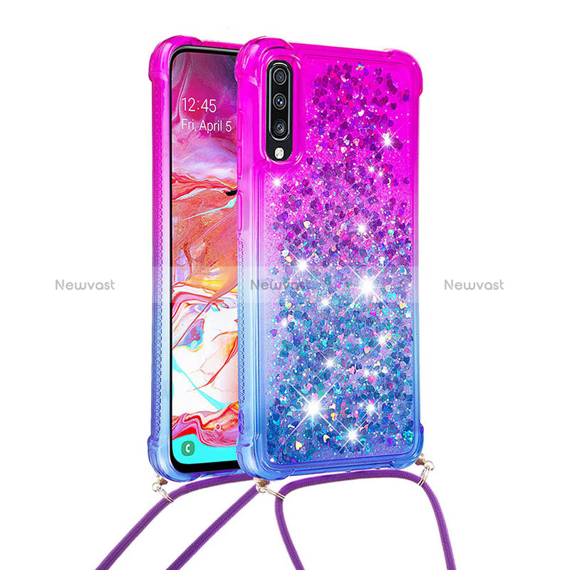 Silicone Candy Rubber TPU Bling-Bling Soft Case Cover with Lanyard Strap S01 for Samsung Galaxy A70S