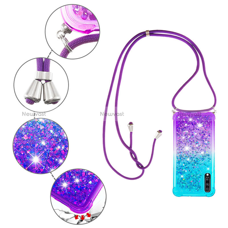 Silicone Candy Rubber TPU Bling-Bling Soft Case Cover with Lanyard Strap S01 for Samsung Galaxy A70S