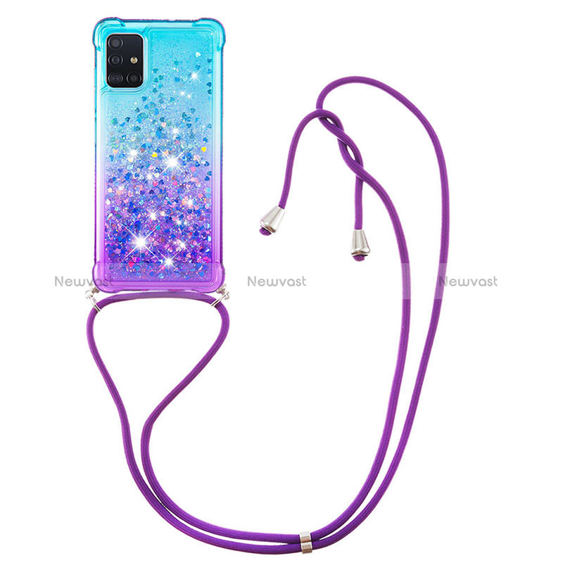 Silicone Candy Rubber TPU Bling-Bling Soft Case Cover with Lanyard Strap S01 for Samsung Galaxy A71 5G