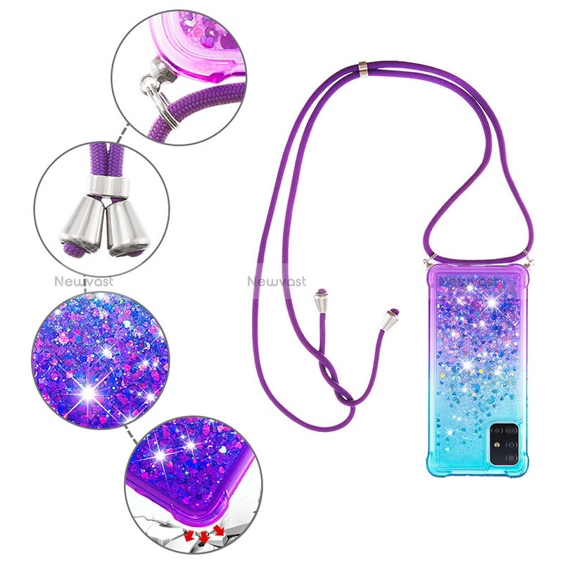 Silicone Candy Rubber TPU Bling-Bling Soft Case Cover with Lanyard Strap S01 for Samsung Galaxy A71 5G