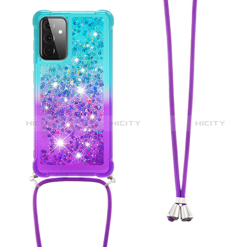 Silicone Candy Rubber TPU Bling-Bling Soft Case Cover with Lanyard Strap S01 for Samsung Galaxy A72 5G
