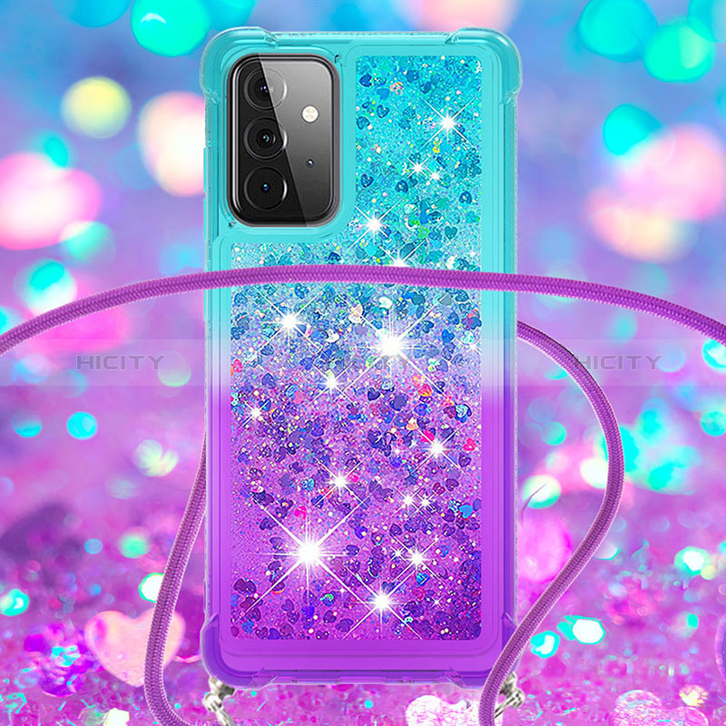 Silicone Candy Rubber TPU Bling-Bling Soft Case Cover with Lanyard Strap S01 for Samsung Galaxy A72 5G
