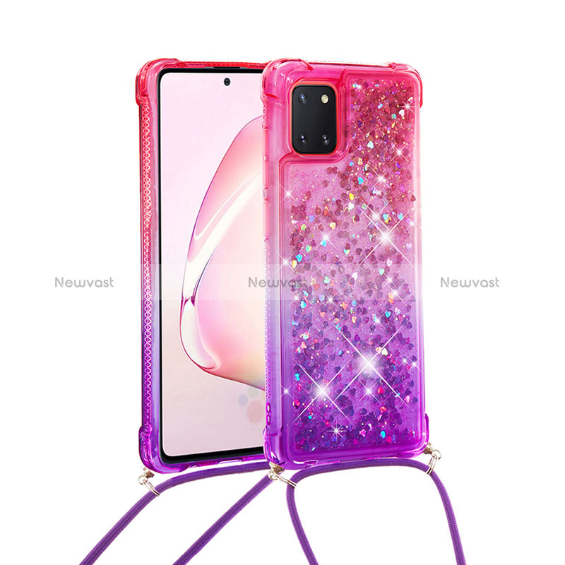 Silicone Candy Rubber TPU Bling-Bling Soft Case Cover with Lanyard Strap S01 for Samsung Galaxy A81