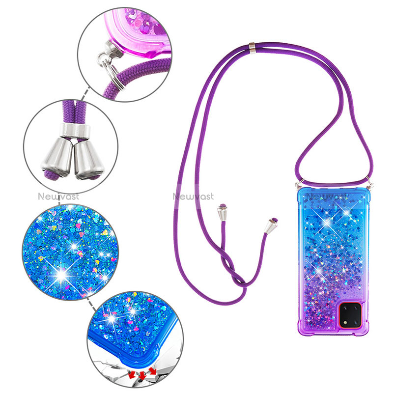 Silicone Candy Rubber TPU Bling-Bling Soft Case Cover with Lanyard Strap S01 for Samsung Galaxy A81