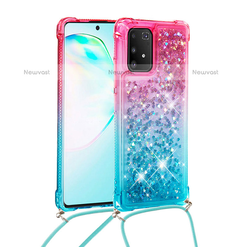 Silicone Candy Rubber TPU Bling-Bling Soft Case Cover with Lanyard Strap S01 for Samsung Galaxy A91