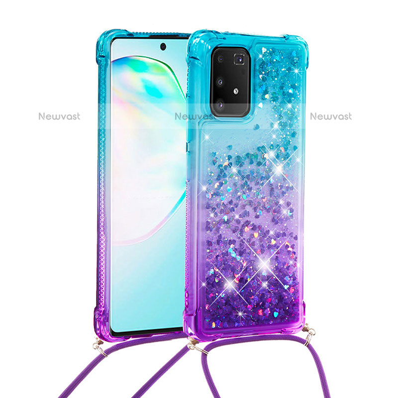 Silicone Candy Rubber TPU Bling-Bling Soft Case Cover with Lanyard Strap S01 for Samsung Galaxy A91