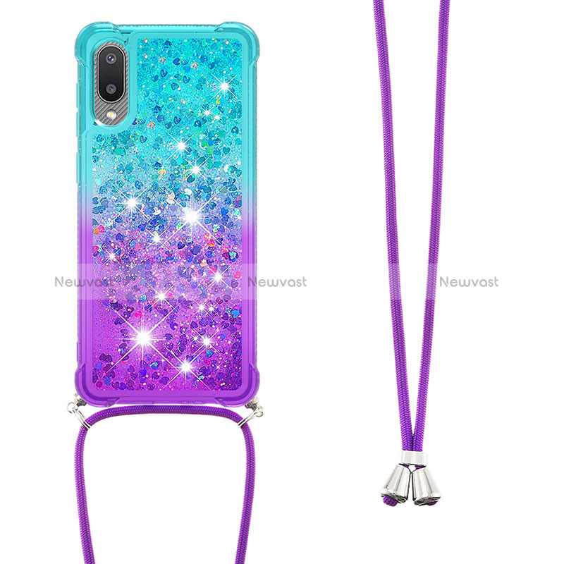 Silicone Candy Rubber TPU Bling-Bling Soft Case Cover with Lanyard Strap S01 for Samsung Galaxy M02