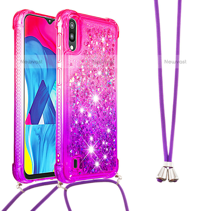 Silicone Candy Rubber TPU Bling-Bling Soft Case Cover with Lanyard Strap S01 for Samsung Galaxy M10