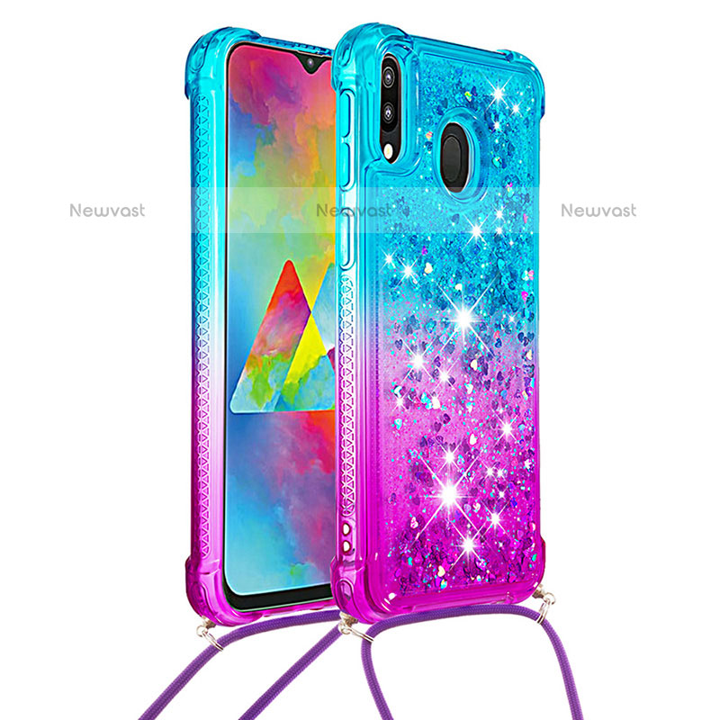 Silicone Candy Rubber TPU Bling-Bling Soft Case Cover with Lanyard Strap S01 for Samsung Galaxy M20