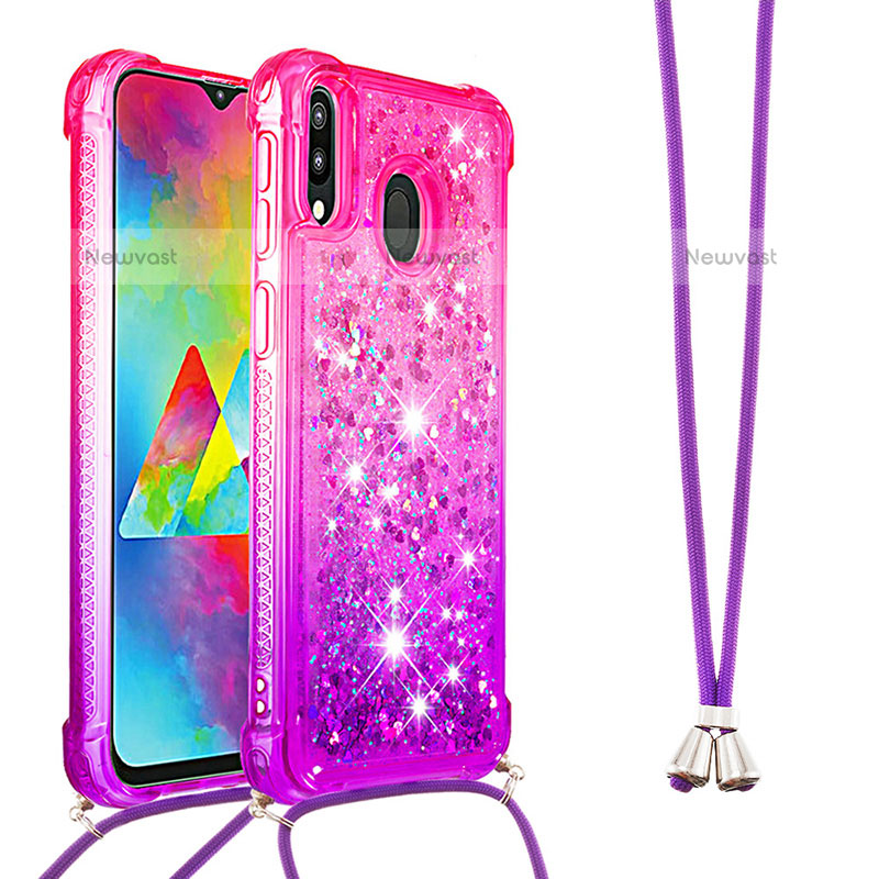 Silicone Candy Rubber TPU Bling-Bling Soft Case Cover with Lanyard Strap S01 for Samsung Galaxy M20