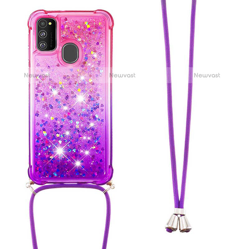 Silicone Candy Rubber TPU Bling-Bling Soft Case Cover with Lanyard Strap S01 for Samsung Galaxy M21