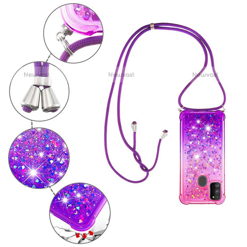 Silicone Candy Rubber TPU Bling-Bling Soft Case Cover with Lanyard Strap S01 for Samsung Galaxy M21