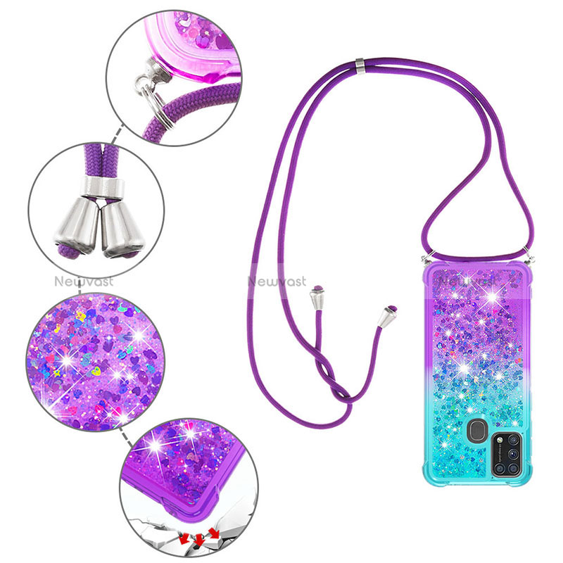 Silicone Candy Rubber TPU Bling-Bling Soft Case Cover with Lanyard Strap S01 for Samsung Galaxy M21s