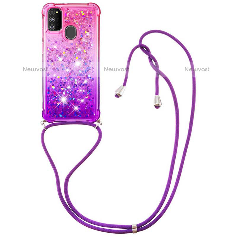 Silicone Candy Rubber TPU Bling-Bling Soft Case Cover with Lanyard Strap S01 for Samsung Galaxy M30s