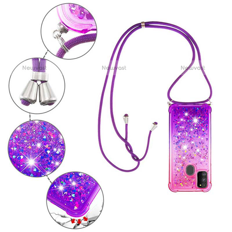 Silicone Candy Rubber TPU Bling-Bling Soft Case Cover with Lanyard Strap S01 for Samsung Galaxy M30s