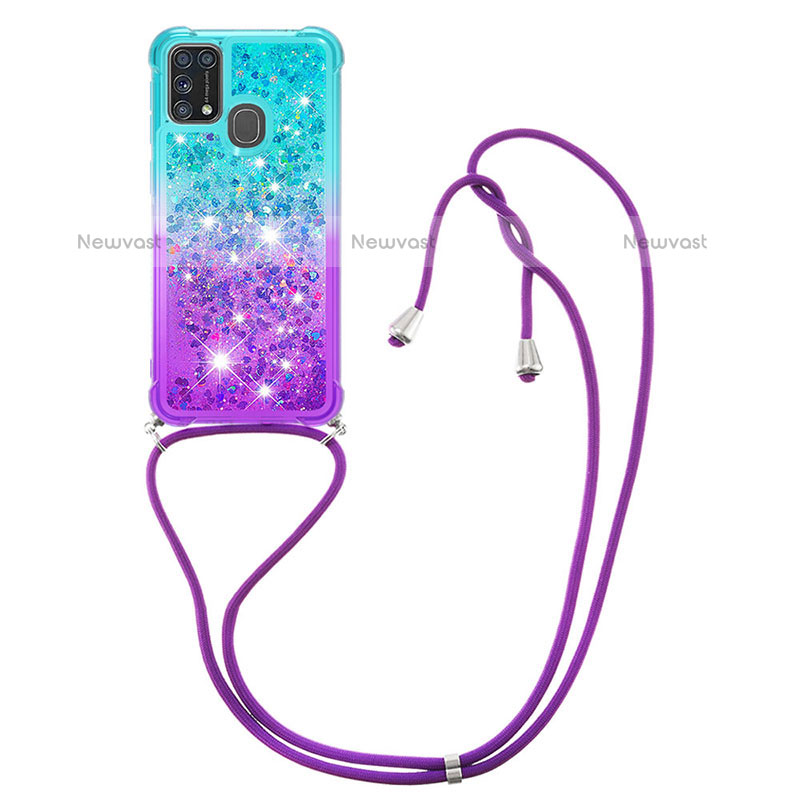 Silicone Candy Rubber TPU Bling-Bling Soft Case Cover with Lanyard Strap S01 for Samsung Galaxy M31