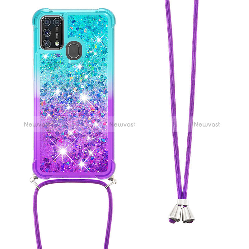 Silicone Candy Rubber TPU Bling-Bling Soft Case Cover with Lanyard Strap S01 for Samsung Galaxy M31 Prime Edition