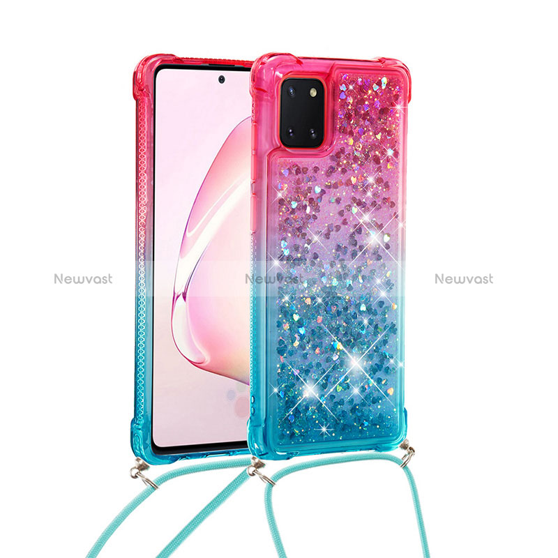 Silicone Candy Rubber TPU Bling-Bling Soft Case Cover with Lanyard Strap S01 for Samsung Galaxy M60s