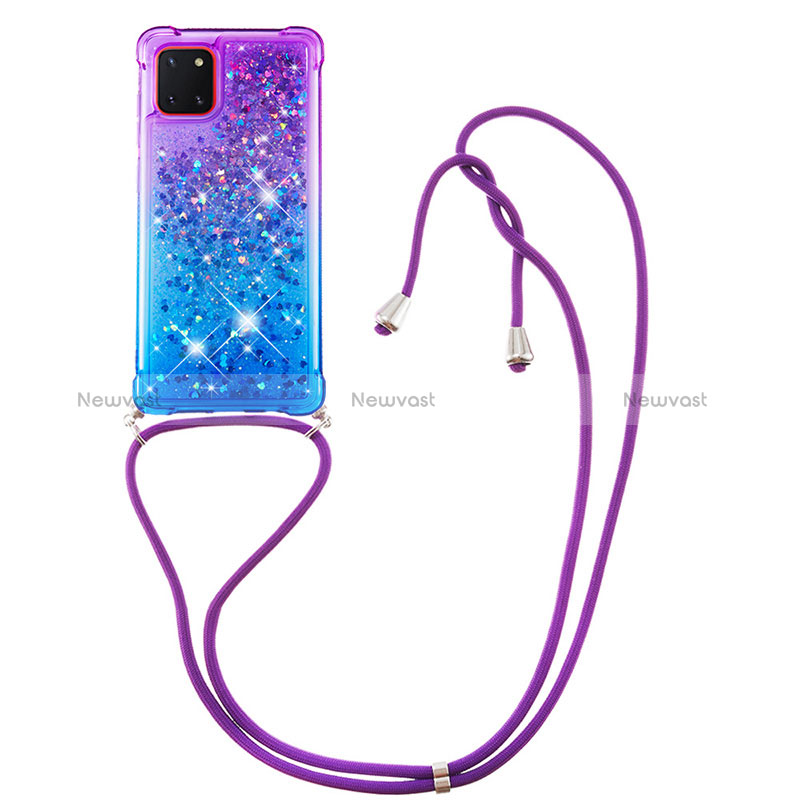 Silicone Candy Rubber TPU Bling-Bling Soft Case Cover with Lanyard Strap S01 for Samsung Galaxy M60s