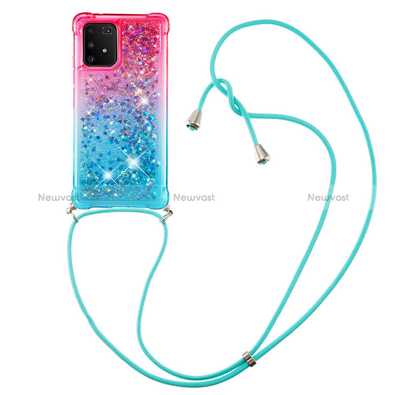Silicone Candy Rubber TPU Bling-Bling Soft Case Cover with Lanyard Strap S01 for Samsung Galaxy M80S