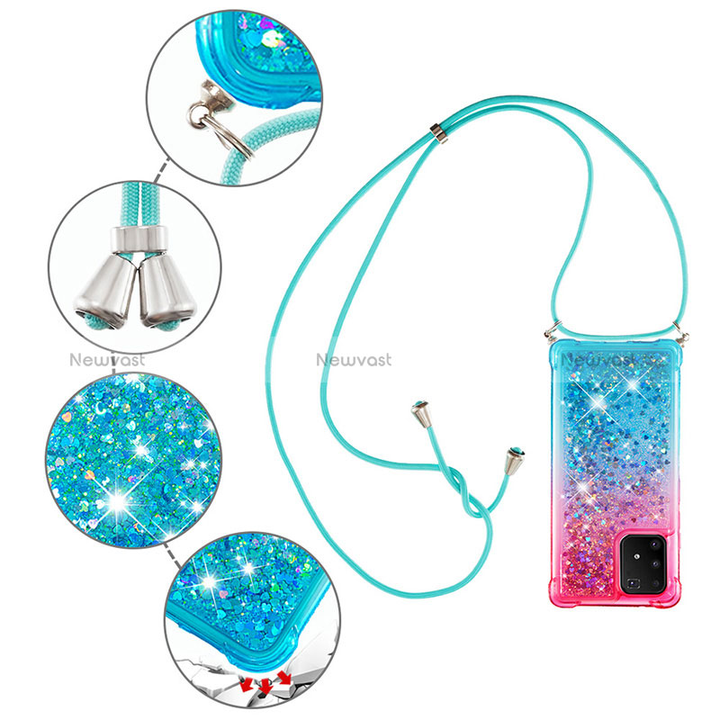 Silicone Candy Rubber TPU Bling-Bling Soft Case Cover with Lanyard Strap S01 for Samsung Galaxy M80S