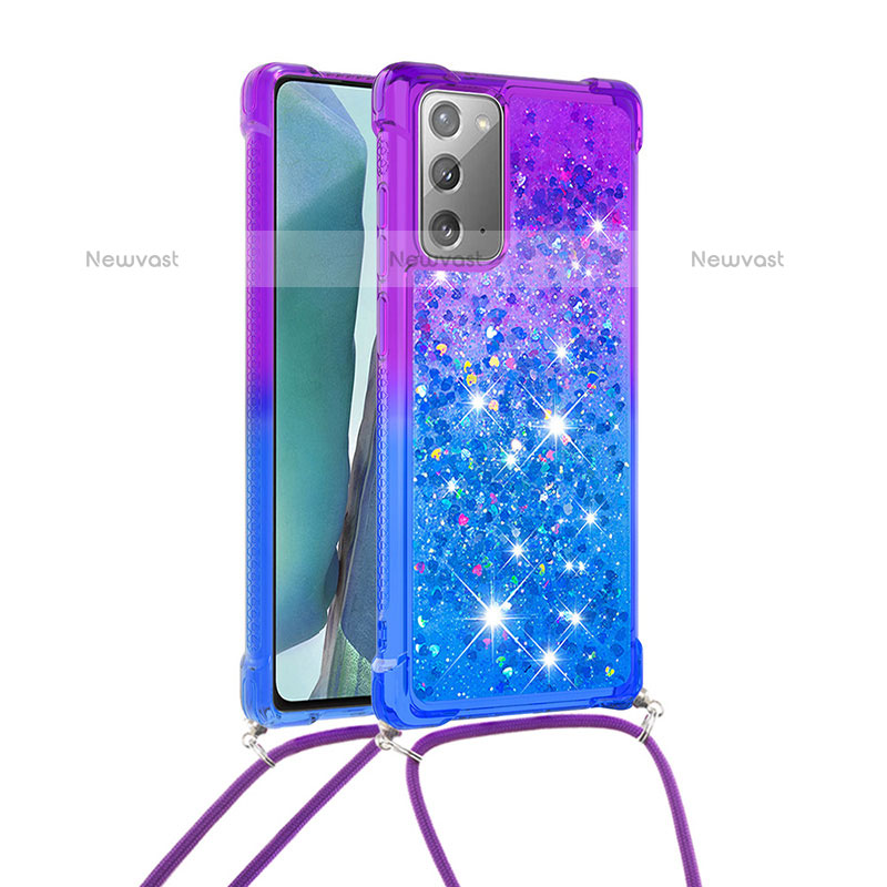 Silicone Candy Rubber TPU Bling-Bling Soft Case Cover with Lanyard Strap S01 for Samsung Galaxy Note 20 5G
