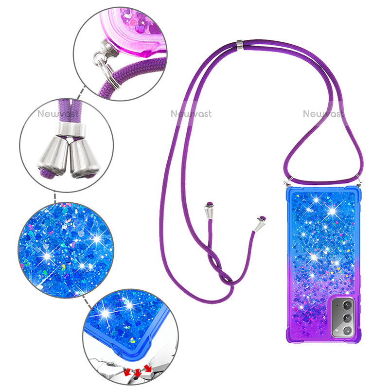 Silicone Candy Rubber TPU Bling-Bling Soft Case Cover with Lanyard Strap S01 for Samsung Galaxy Note 20 5G