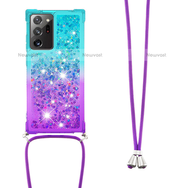 Silicone Candy Rubber TPU Bling-Bling Soft Case Cover with Lanyard Strap S01 for Samsung Galaxy Note 20 Ultra 5G