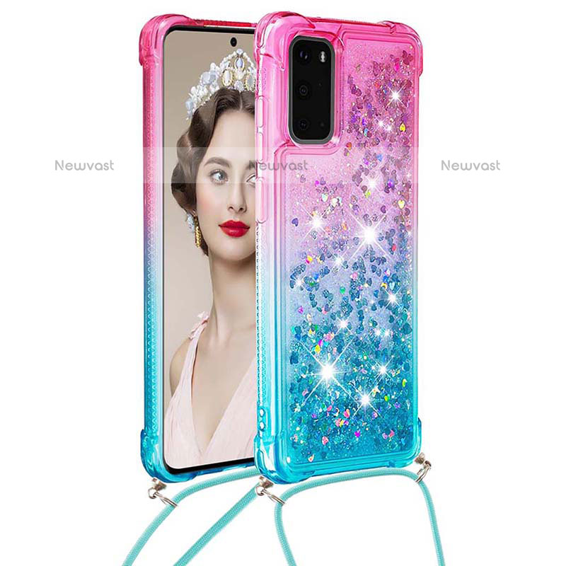 Silicone Candy Rubber TPU Bling-Bling Soft Case Cover with Lanyard Strap S01 for Samsung Galaxy S20