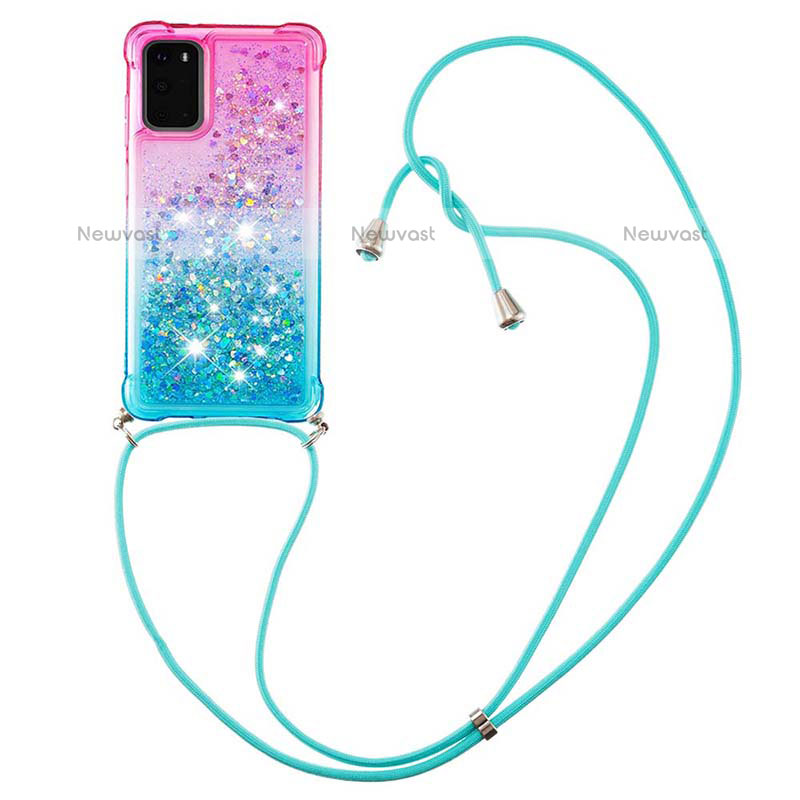 Silicone Candy Rubber TPU Bling-Bling Soft Case Cover with Lanyard Strap S01 for Samsung Galaxy S20 5G